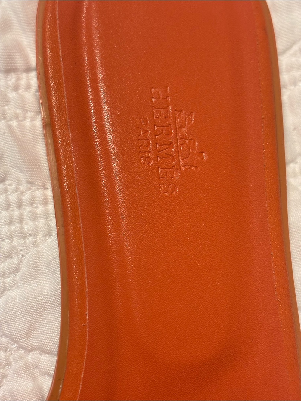 Hermes Orange Enamel Oran Leather Slide Sandals - Picture 7 of 12
